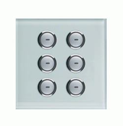 6‑gang push‑button module, white glass
